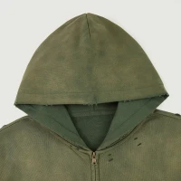 440GSM Unisex Sun Faded Distressed Full-zip Hoodie - thumbnail image 5