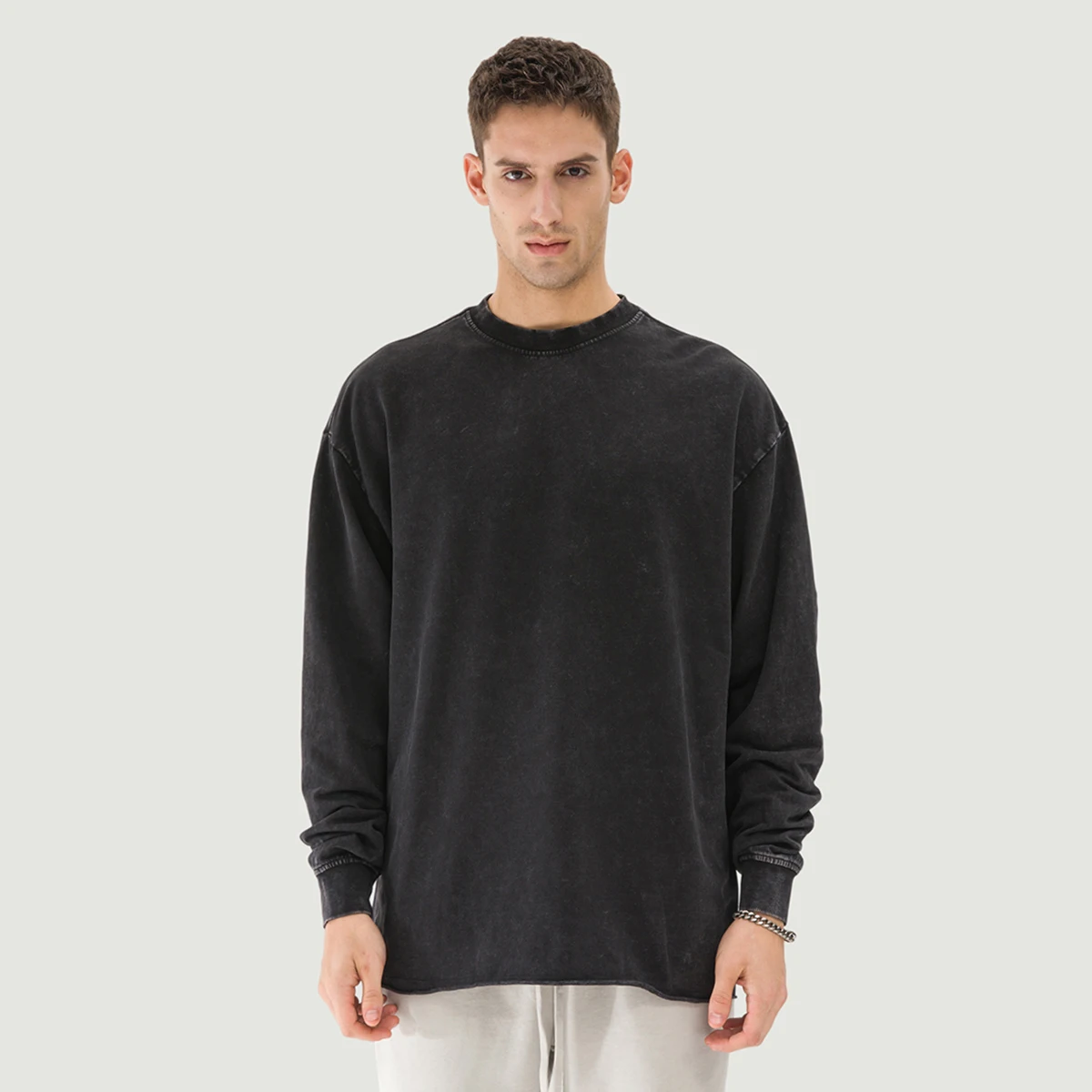 260GSM Unisex Raw Hem Faded Long Sleeve T-shirt - main image