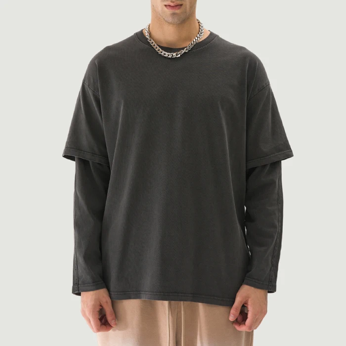 230GSM Unisex Faux-layered Faded Long Sleeve