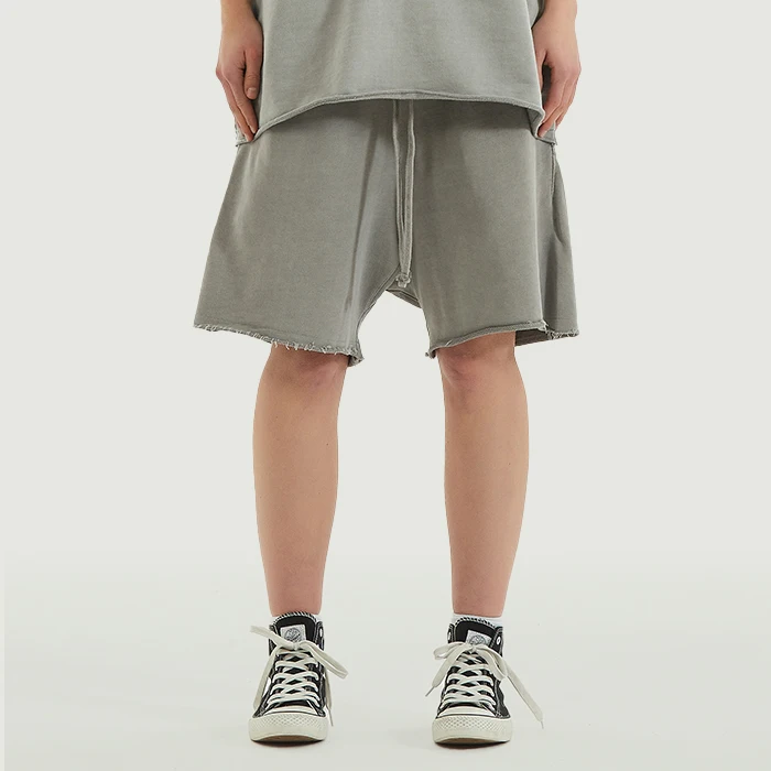 350GSM Unisex Raw Hem Washed Sweat Shorts