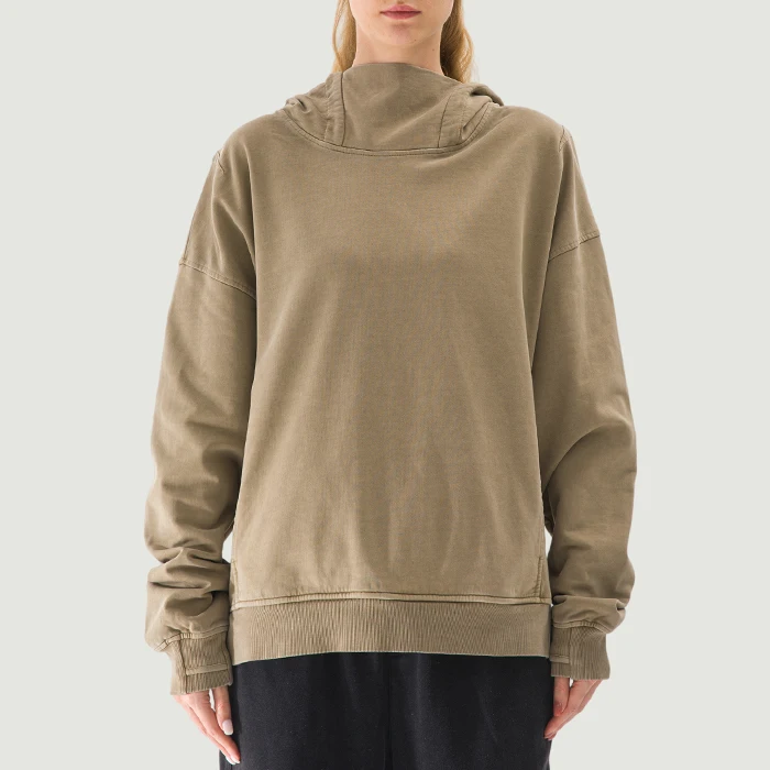 380GSM Unisex Washed Slit Hem Turtleneck Hoodie