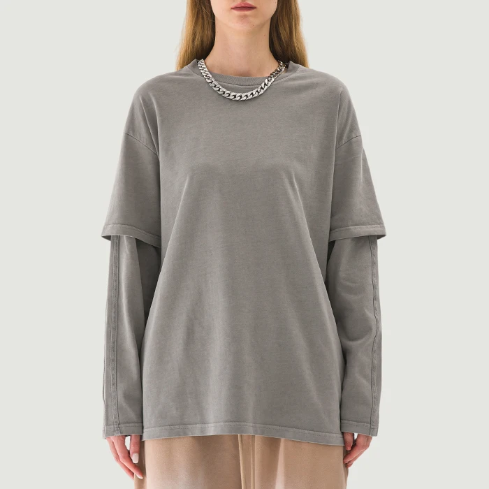 230GSM Unisex Faux-layered Faded Long Sleeve